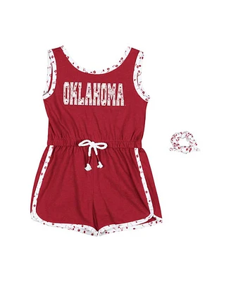 Girls Toddler Colosseum Crimson Oklahoma Sooners Scoops Ahoy Floral Romper and Scrunchie Set