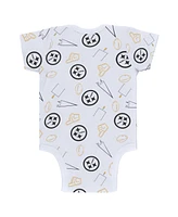 Baby Boys and Girls Wear by Erin Andrews Gray, Black, White Pittsburgh Steelers Three-Piece Turn Me Around Bodysuits and Pant Set