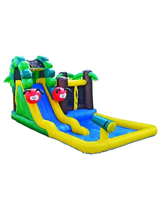 JumpOrange Caterpillar Water Slide Bounce House Inflatable with Splash Pool for Kids and Toddlers (with Blower), Basketball Hoop, Backyard Water Park,