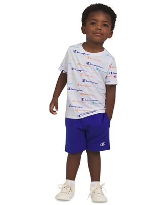 Champion Toddler & Little Boys Short-Sleeve Printed T-Shirt Fleece Shorts, 2 Piece Set