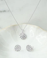 Diamond Flower Burst Stud Earrings Pendant Necklace Collection In Sterling Silver