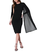 bebe Pleated Cape-Sleeve Fitted Midi Dress