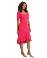 London Times Women's Scoop-Neck Trumpet-Hem Dress