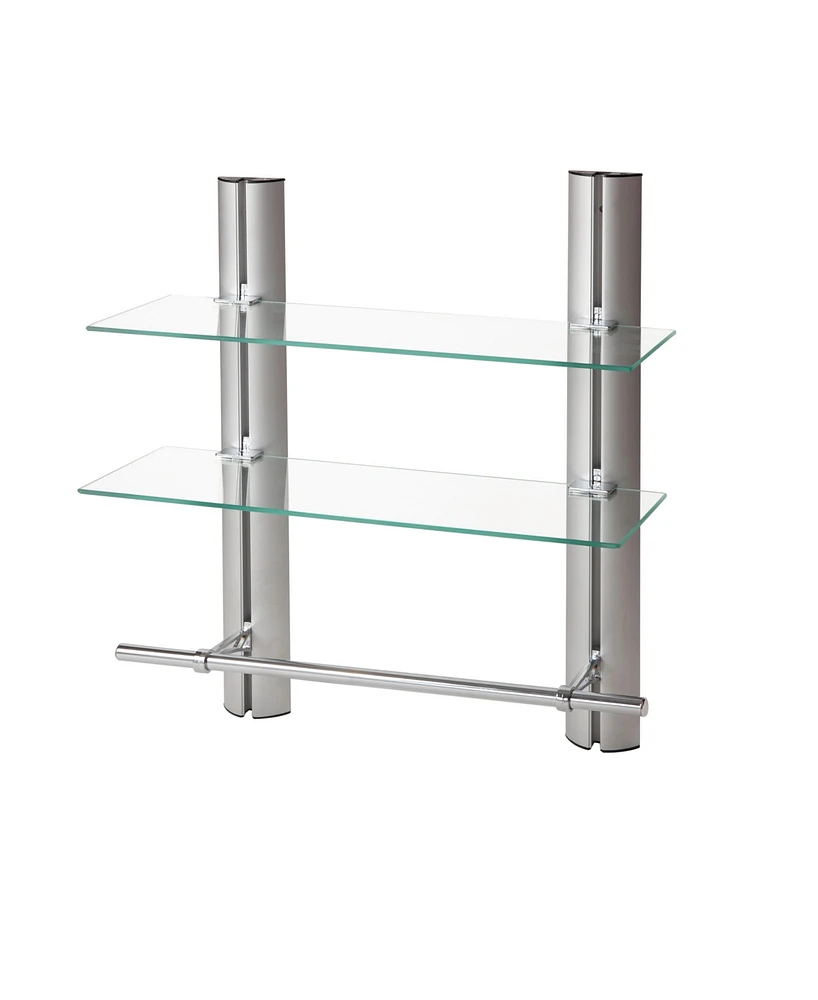 2 Tier Adjustable Glass Shelf with Aluminum Frame and towel Bar