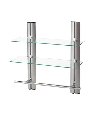 2 Tier Adjustable Glass Shelf with Aluminum Frame and towel Bar