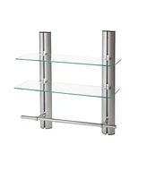 2 Tier Adjustable Glass Shelf with Aluminum Frame and towel Bar