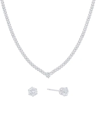 And Now This Cubic Zirconia Stud Earring and Necklace with Jewelry Box Set