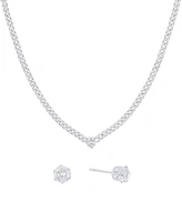 And Now This Cubic Zirconia Stud Earring and Necklace with Jewelry Box Set