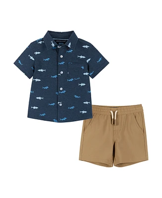 Andy & Evan Baby Boys Sharks Short Sleeve Buttondown and Shorts Set