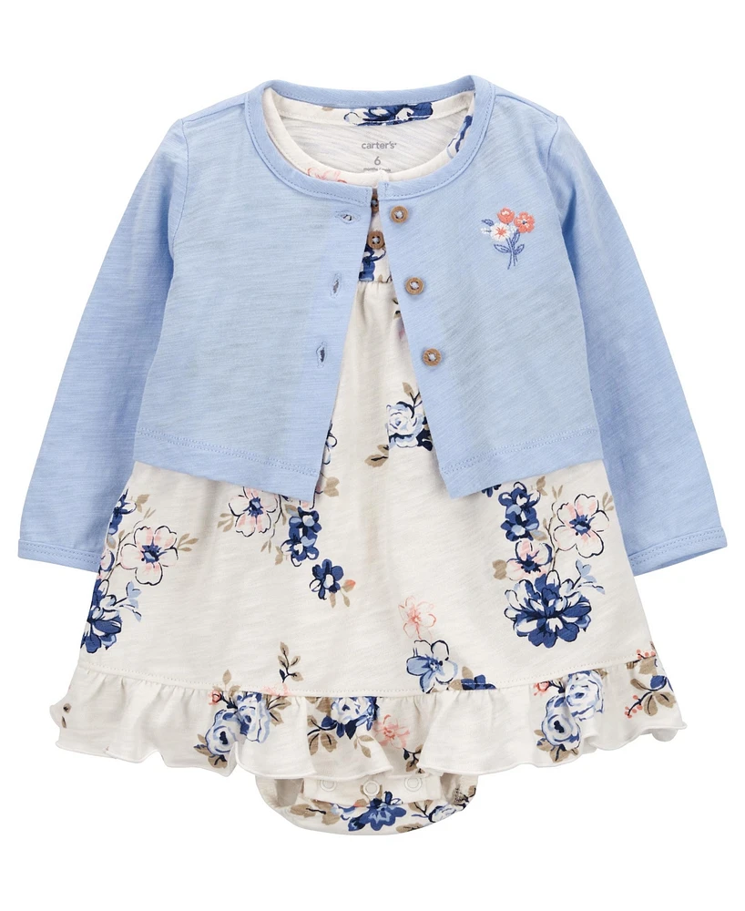 Carter's Baby 2 Piece Bodysuit Dress and Cardigan Set