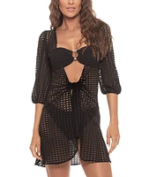 Guria Beachwear Women's Puff Sleeve Lattice Dress Cover-up