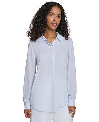 Calvin Klein Women's Solid Covered-Placket Long-Sleeve Blouse
