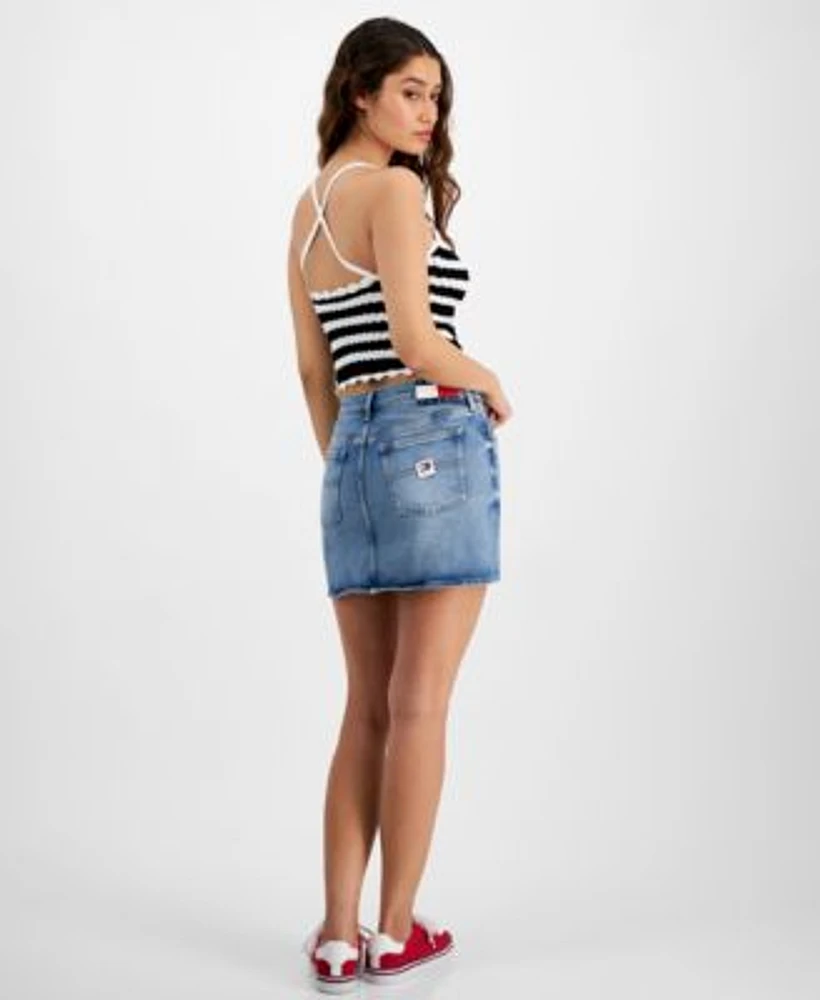 Tommy Jeans Womens Crochet Striped Tank Top Izzie Mini Denim Skirt