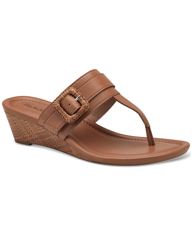 Style & Co Women's Polliee Buckled Thong Wedge Sandals, Created for Macy's