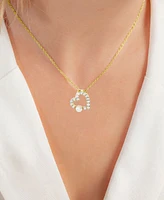 Cubic Zirconia & Imitation Pearl Open Heart Pendant Necklace in 14k Gold-Plated Sterling Silver, 16" + 2" extender