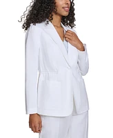 Calvin Klein Petite Linen-Blend Cinched-Waist Single-Button Blazer