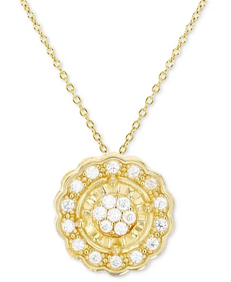 Cubic Zirconia Circle Halo Cluster 18" Pendant Necklace in 14k Gold-Plated Sterling Silver