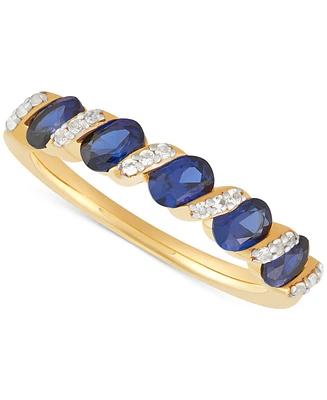 Lab-Grown Blue Sapphire (1-1/3 ct. t.w.) & Lab-Grown White Sapphire (1/10 ct. t.w.) Ring in 14k Gold-Plated Sterling Silver (Also in Lab-Grown Ruby &