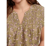 Lucky Brand Women's Printed Smocked Short-Sleeve Top