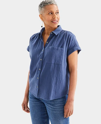 Style & Co Petite Cotton Gauze Camp Shirt, Created for Macy's