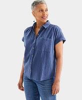Style & Co Petite Cotton Gauze Camp Shirt, Created for Macy's