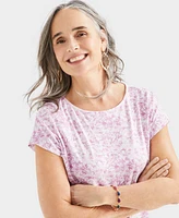Style & Co Women's Printed Boat-Neck Short Sleeve Top, Created for Macy's