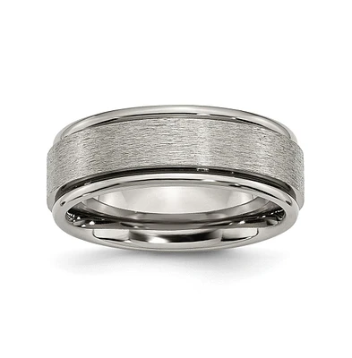 Chisel Titanium Brushed Center Ridged Edge Wedding Band Ring