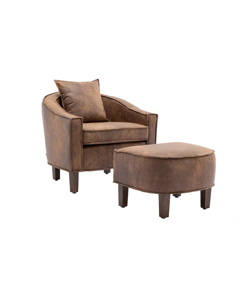Simplie Fun Accent Chair With Ottoman, Mid Century Modern Barrel Chair Upholstered Club Tub Round Arms