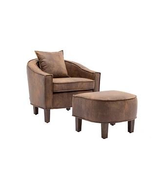 Simplie Fun Accent Chair With Ottoman, Mid Century Modern Barrel Chair Upholstered Club Tub Round Arms