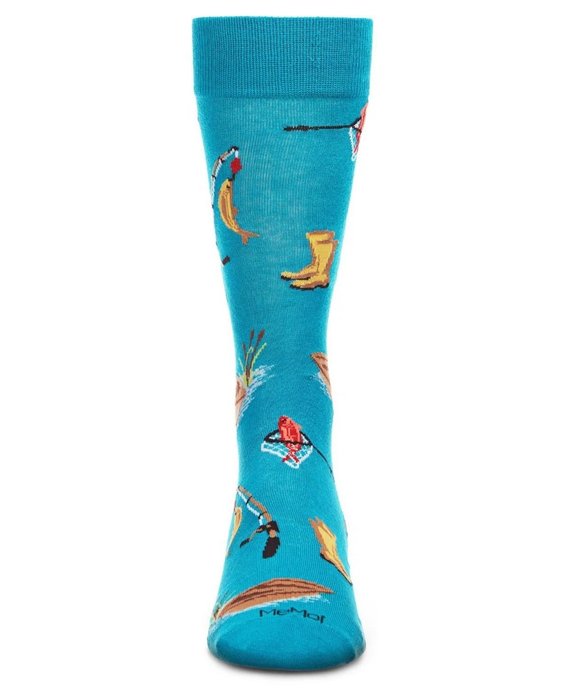 MeMoi Men's It's Fishing Time Novelty Crew Socks