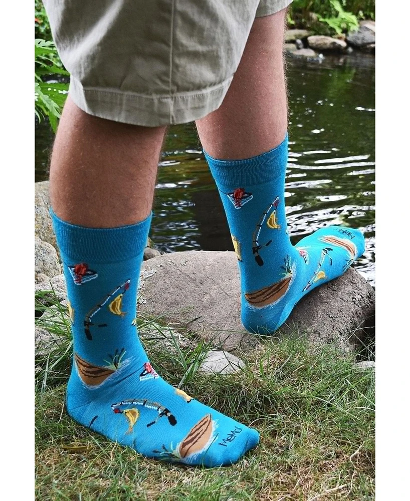 MeMoi Men's It's Fishing Time Novelty Crew Socks