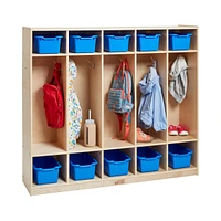 ECR4Kids 5-Section Coat Locker and Scoop Front Storage Bins, Natural, Light Grey