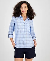 Tommy Hilfiger Women's Pebble Plaid Roll-Tab Cotton Shirt