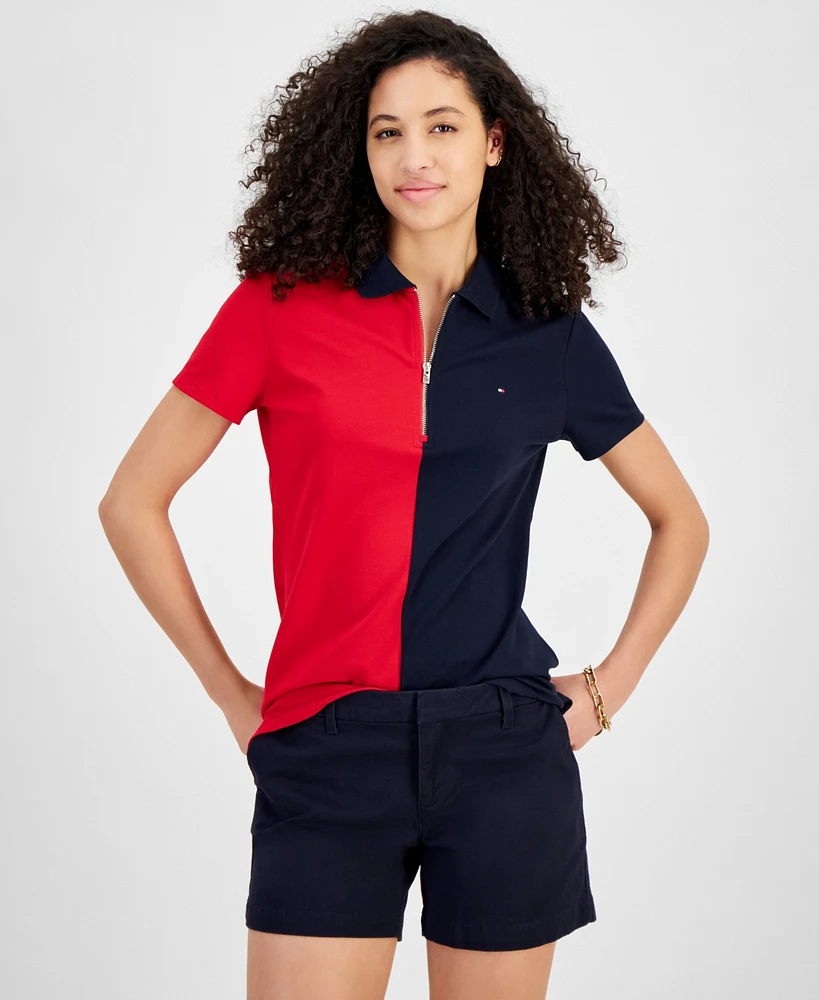 Tommy Hilfiger Women's Colorblock Zip-Front Polo Shirt