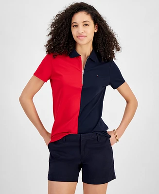 Tommy Hilfiger Women's Colorblock Zip-Front Polo Shirt