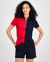 Tommy Hilfiger Women's Colorblock Zip-Front Polo Shirt