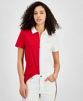 Tommy Hilfiger Women's Colorblock Zip-Front Polo Shirt