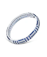 Bling Jewelry Art Deco Style Blue Royal Blue Cubic Zirconia Cz Dome Statement Bangle Bracelet For Women