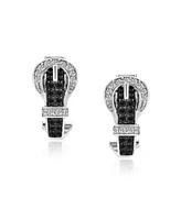 Bling Jewelry Black White Cubic Zirconia Pave Cz Belt Buckle Stud Drop Earrings For Women Omega Back 14K Gold Plated Brass