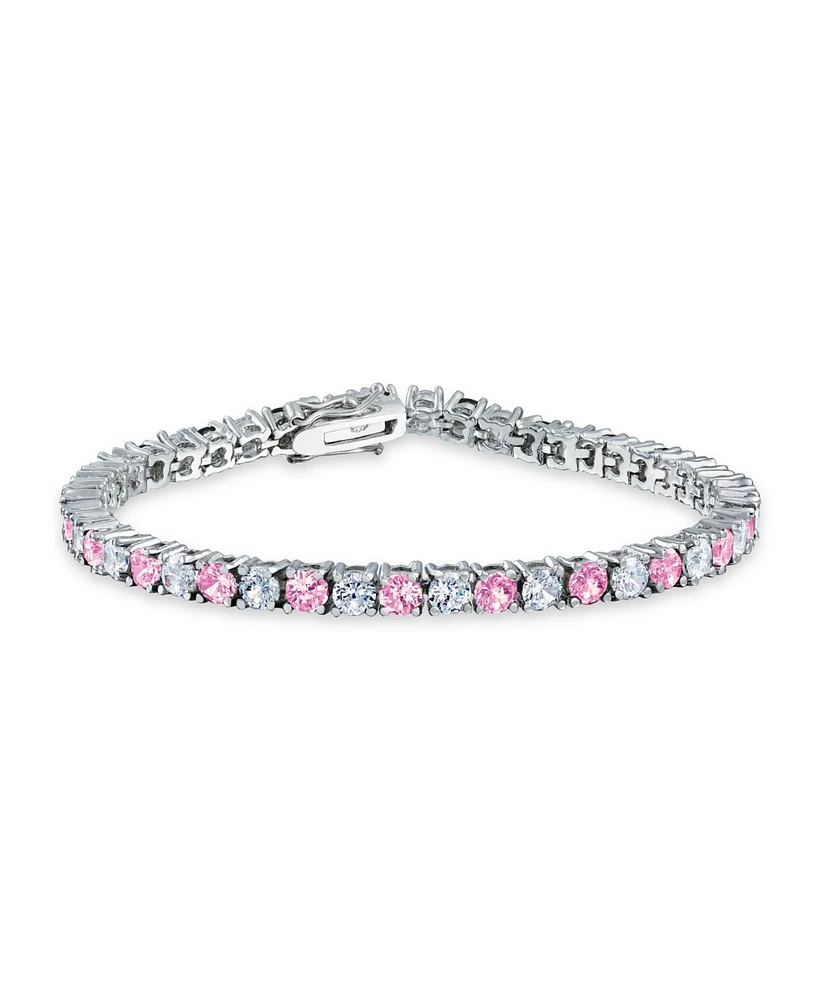 Bling Jewelry Pink White Alternating Round Cubic Zirconia 12.00 Ct 4 Prong Basket Set Solitaire Cz Tennis Bracelet 7.5 Inch