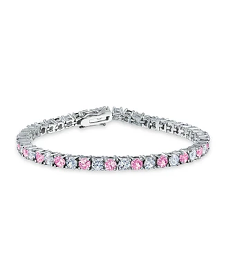 Bling Jewelry Pink White Alternating Round Cubic Zirconia 12.00 Ct 4 Prong Basket Set Solitaire Cz Tennis Bracelet 7.5 Inch