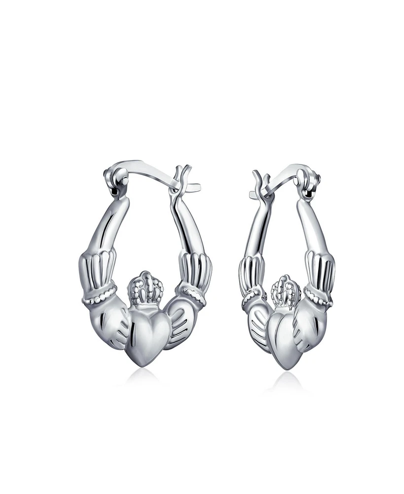 Bling Jewelry Bff Love Lightweight Heart Celtic Irish Friendship Claddagh Hoop Earrings For Women For Sterling Silver Inch Diameter