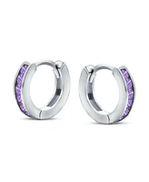 Bling Jewelry Purple Cubic Zirconia Cz Channel Set Small Huggie Hoop Earrings For Women Purple Sterling Silver