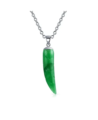 Bling Jewelry Tooth Amulet Green Natural Jade Italian Horn Pendant Necklace For Women s Men Sterling Silver