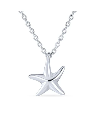 Ocean Lover Sea Tropical Beach Vacation Nautical Starfish Pendant Necklace For Women s Polished .925 Sterling Silver