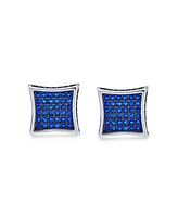 Bling Jewelry Black Blue Cubic Zirconia Micro Pave Cz Square Stud Earrings Sterling Silver Screw back 9MM