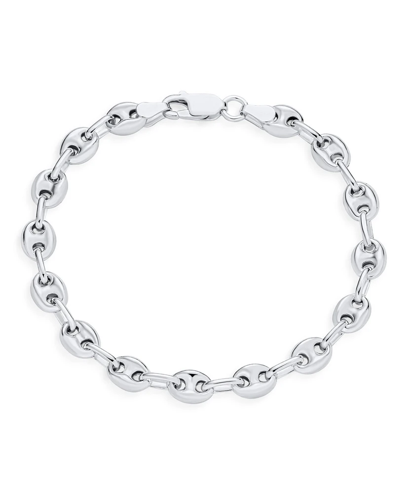 .925 Sterling Silver Chain Anchor Link Puff Mariner Chain Bracelet For Men Women Nickel-Free 6MM 7 Inch