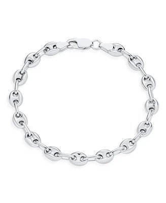 Bling Jewelry Unisex .925 Sterling Silver Nautical Anchor Link Puff Mariner Chain Bracelet For Women 6MM Wide 7 8 Inch