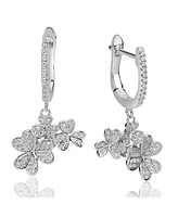 Suzy Levian Sterling Silver Cubic Zirconia Multi Flower Cluster Drop Earrings