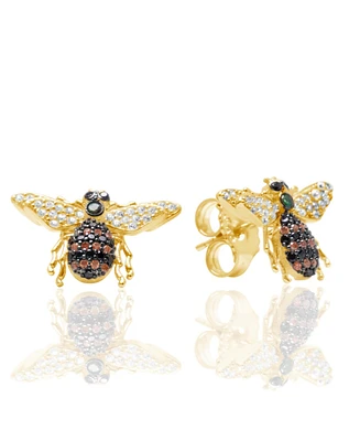 Suzy Levian Sterling Silver Cubic Zirconia Bumble Bee Stud Earrings